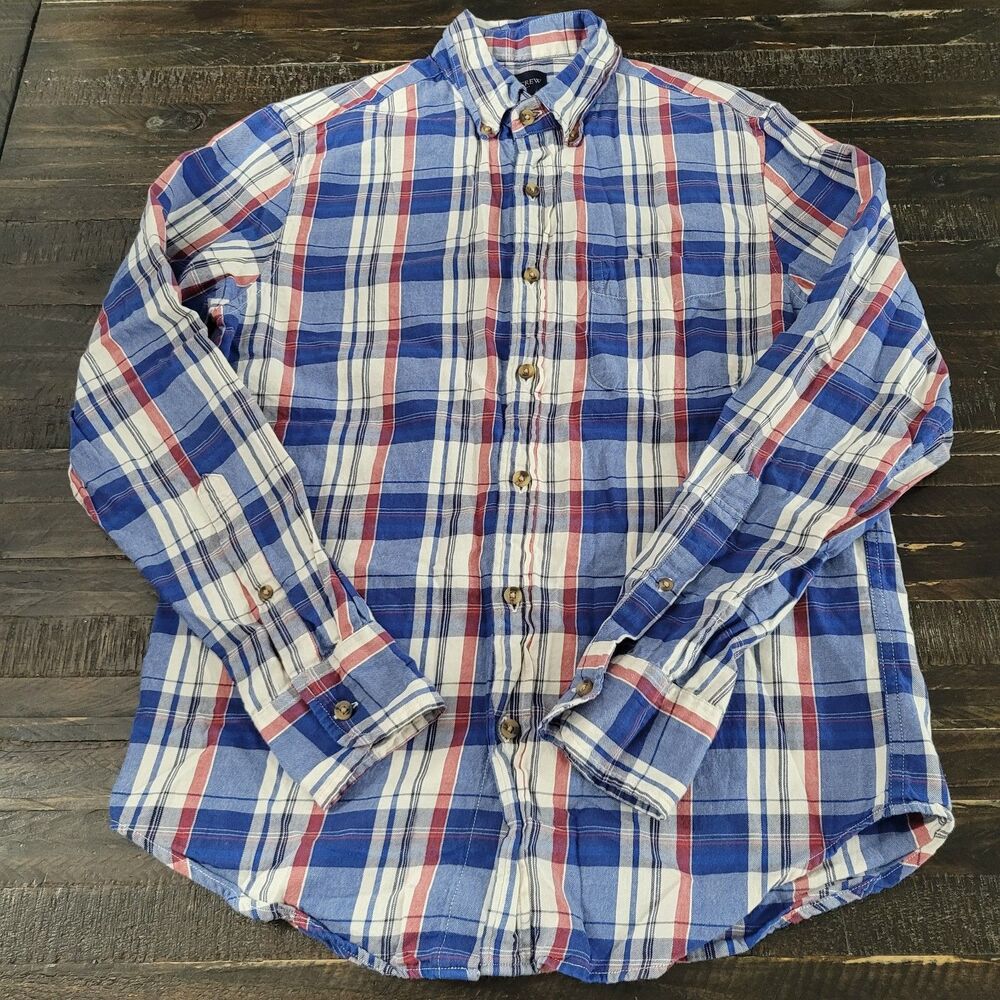 J.Crew Men's Blue Red White Plaid Long Sleeve Button Down Shirt Small